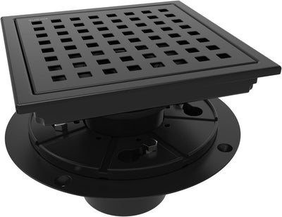 Sumerain Square Shower Floor Drain with Flange, SUS 304 Stainless Steel, Matte Black