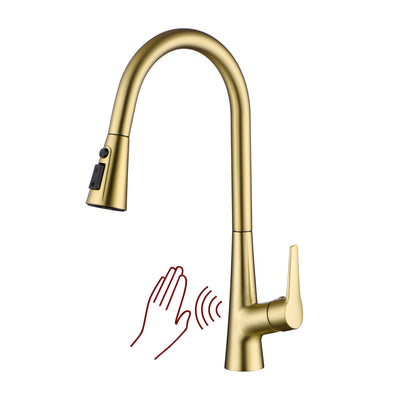 sumerain Touchless Pull Down Kitchen Faucet Brushed Gold Hands-Free Motion Sensor Kitchen Sink Faucet Single Handle