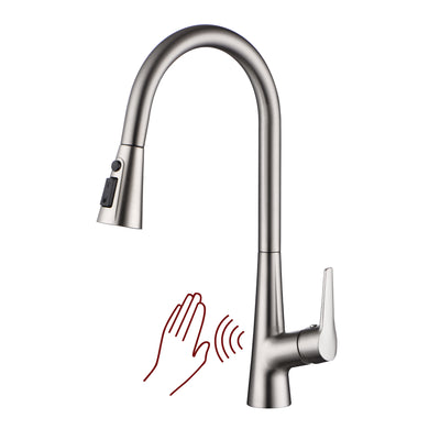 sumerain Motion Sensor Activated Kitchen Sink Faucet with Pull Down Sprayer, Brushed Nickel Touchless Kitchen Faucet Smart Hands Free