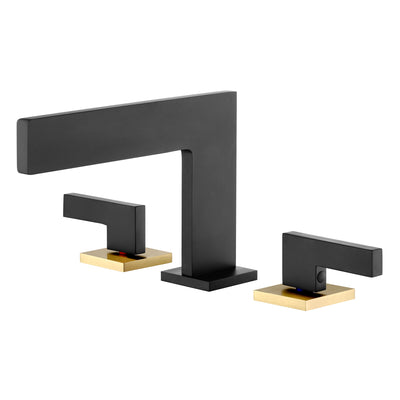 Sumerain Widespread Waterfall Bathroom Faucet 3 Hole 2 Handle 8 Inch Vanity Sink Faucet,Black and Gold Bathroom Basin Faucet with supply lines