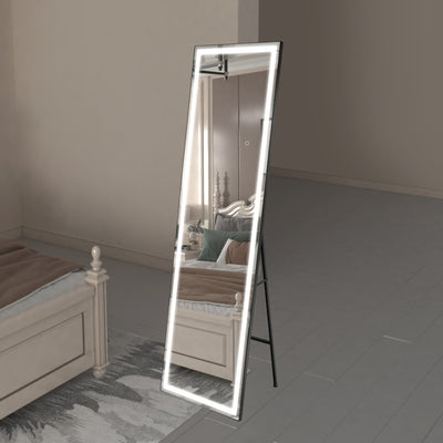 Sumerain Full Length Mirror with LED Lights, 67"x20" Floor Mirror with Dimming & 3 Color Lighting, Tall Full Body Mirror for Bedroom, Dressing Room, Cloakroom, Black Frame