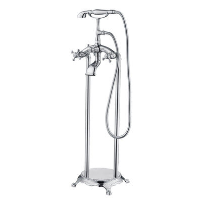 SUMERAIN Waterfall Freestanding Bathtub Faucet with Hand Shower, Antique High Flow Floor Mount Tub filler Solid Brass, Chrome Finish