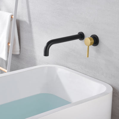 SUMERAIN Torneira para banheira de parede, torneira para banheira de banheiro com bico longo de enchimento, acabamento preto e dourado, alça única