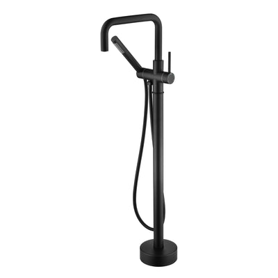 sumerain Floor Mount Tub Filler Faucet with Hand Shower, Brass Matte Black Freestanding Bathtub Faucet High Flow