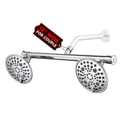 sumerain Luxurious 6" High Pressure Dual Shower Head Combo with 6 Settings and 20" Long Shower Arm for Couples, Chrome Finish