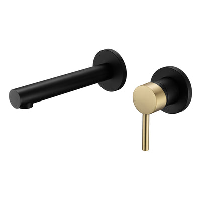 SUMERAIN Wall Mounted Bathroom Sink Faucet Black and Gold Finish, Lavatory Faucet with Single Handle and Rough in Valve