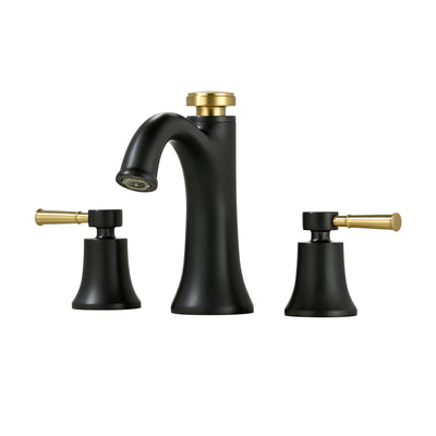 Sumerain Bathroom Faucet 3 Hole, Modern Solid Brass Bathroom Basin Faucet with Dual Spray Modes, Temperature Memory, Black and Gold