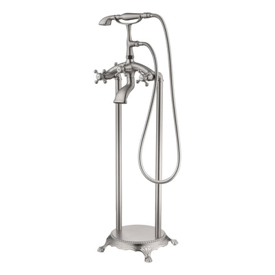 SUMERAIN Freestanding Bathtub Faucet, High Flow Waterfall Floor Mount Tub Filler with Hand Shower, Brushed Nickel