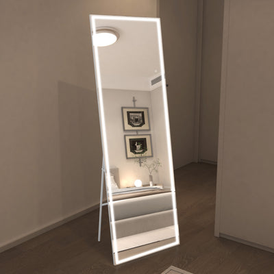 Sumerain 75"x28" LED Floor Mirror with Lights, White Frame Full Length Mirror with Dimming & 3 Color Temperatures, Standing Full Body Mirror for Bedroom, Dressing Room, Cloakroom