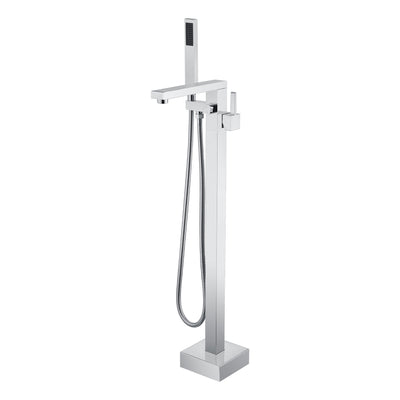 SUMERAIN Floor Mount Bathtub Filler Faucet with Hand Shower, High Flow Bathroom Tub Faucet with 360-degree Swivel Spout, Chrome