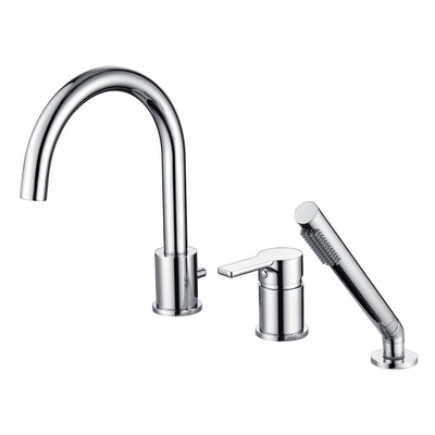 3 Hole Single Handle Deck Mount Roman Tub Faucet with Hand Shower in Chrome Finish