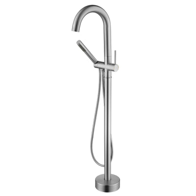 sumerain Bathroom Freestanding Bathtub Faucet Brushed Nickel, Modern Floor Mount Tub Faucet, High Flow with Hand Shower