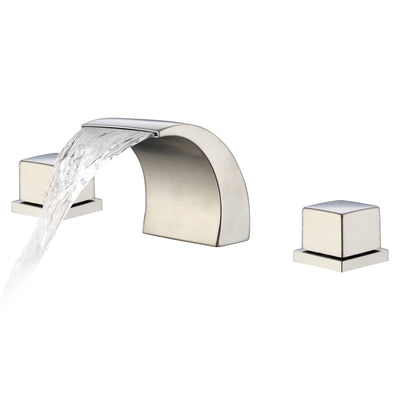 Sumerain widespread Bathroom Faucet, Modern Waterfall Bathroom Sink Faucet with Dual Knob Handles, Solid Brass & Stainless Steel Construction, Deck Mount 3 Hole Vanity Faucet, Brushed Nickel