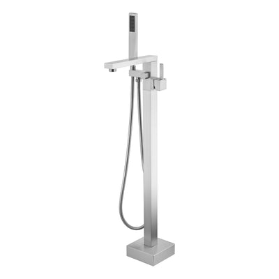 SUMERAIN Freestanding Bathtub Faucet in Brushed Nickel Finish, Modern Single Handle Brass Floor Mount Bathroom Tub Filler Faucet,High Flow