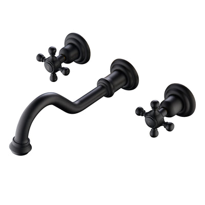 SUMERAIN Classic Wall Mount Vessel Sink Faucet, 3 Holes Cross Knobs Matte Black Lavatory Basin Faucet with Included in-Wall Valve