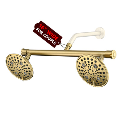 sumerain 2-in-1 Dual Shower Heads with Shut-off Valve for Two People,High Pressure 6 Function Sprayer and 20" Long Shower Arm,Brushed Gold