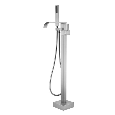 SUMERAIN Brushed Nickel Freestanding Bathtub Faucet with Hand Shower, Waterfall Floor Mount Tub Filler with 360-degree Swivel Spout, High Flow