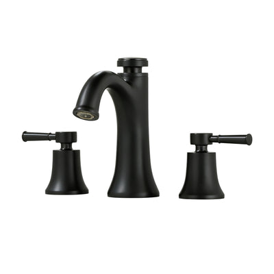 Sumerain Matte Black Widespread Bathroom Sink Faucet, 3 Hole 2 Handle Lavatory Faucet with Dual Spray Modes, Temperature Memory, Solid Brass