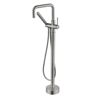 sumerain Modern Floor Mount Bathtub Faucet with Hand Shower, Brushed Nickel Freestanding Tub Faucet High Flow