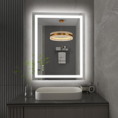 SUMERAIN LED Bathroom Mirror with Frontlit & Backlit, 28 x 36 Inch 3 Colors Dimmable Smart Lighted Bathroom Vanity Mirror for Wall, Anti-Fog, Memory Function, Tempered Glass, ETL Listed