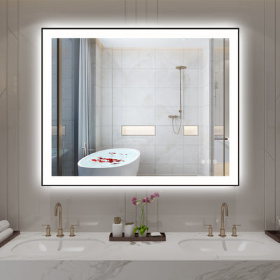 Sumerain 40"x32" LED Bathroom Mirror with Black Frame, Anti-Fog Dimmable Front and Backlit LED Vanity Mirror for Wall, 3 Color Temperature