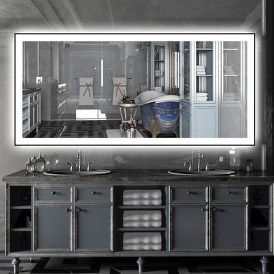 Sumerain 60"x28" Large LED Bathroom Mirror with Lights, Frontlit and Backlit Dimmable Anti-Fog Vanity Mirror with Memory Function, 3 Color Temperature Lighted Wall Mirror Tempered Glass