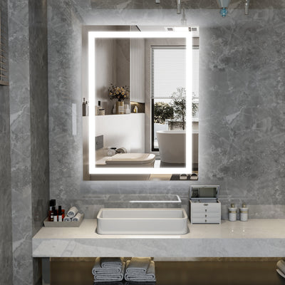 SUMERAIN 24 x 32 Inch LED Bathroom Mirror with Lights, Anti-Fog Stepless Dimmable Smart Bathroom Vanity Mirror for Wall, 3 Color Lights, Memory Function, Tempered Glass Lighted Vanity Mirror
