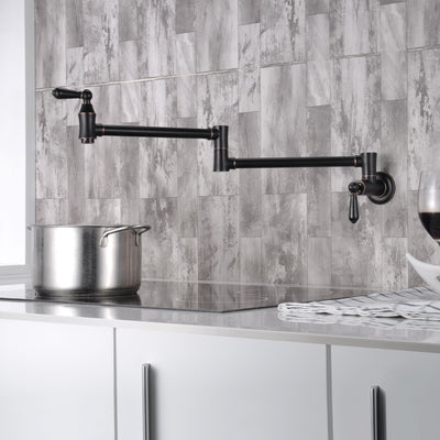 SUMERAIN Pot Filler Faucet Wall Mount Folding Kitchen Sink Faucet Oil Rubbed Bronze Traditional Pot Filler Over Stove with Double Joint Swing Arms