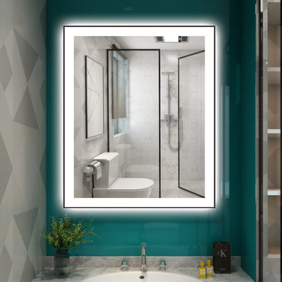 Sumerain 30 x 36 Inch Black Framed LED Mirror for Bathroom, Stepless Dimmable Anti-Fog Bathroom Mirror with Lights, 3 Color Temperatures