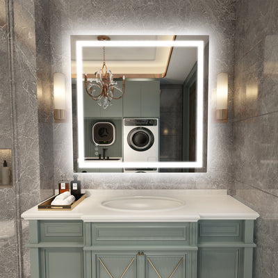 SUMERAIN Modern LED Bathroom Mirror for Wall, 36 x 36 Inch Backlit + Front Lit Stepless Dimmable Lighted Vanity Mirror with Anti-Fog, 3 Color Modes, Memory Function & Tempered Glass, Easy to Install
