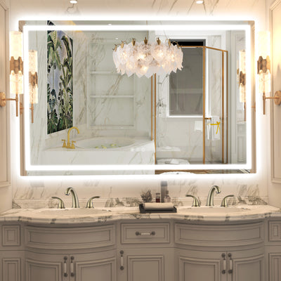 SUMERAIN Modern LED Bathroom Mirror for Wall, 55 x 36 Inch Tempered Glass Smart Lighted Bathroom Vanity Mirror with Anti-Fog, Dimmable Brightness, 3 Color Temperatures Brighter LED Vanity Mirror