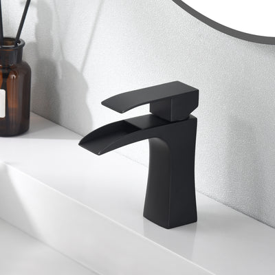 SUMERAIN Single Hole Bathroom Faucet Waterfall Bathroom Faucet Single Handle Matte Black Stainless Steel Lavatory Faucet