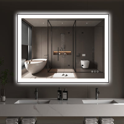 Sumerain 40 x 30 Inch Lighted Vanity Mirror for Bathroom Wall, Smart Anti-Fog Dimmable Brightness LED Bathroom Mirror with Front and Backlit, 3 Color Lighting Modes, Memory Function