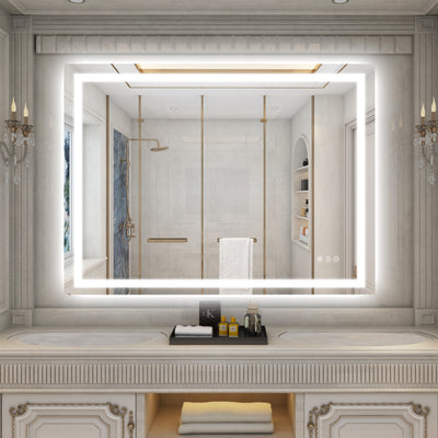 Sumerain 48" x 36" Large Smart LED Bathroom Mirror — Backlit & Front‑Lit Smart Vanity Mirror, Anti‑Fog, Stepless Dimmable, 3 Color Modes, Memory Function, Tempered Glass