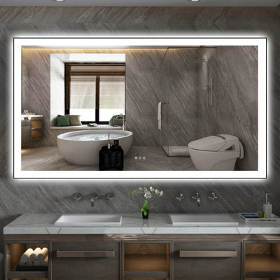 Sumerain 72 x 40 Inch LED Bathroom Vanity Mirror with Lights, Black Aluminum Frame Front and Backlit Large Wall Mirror, Anti-Fog, Stepless Dimmable 3 Color Lighting, Memory Function, Tempered Glass