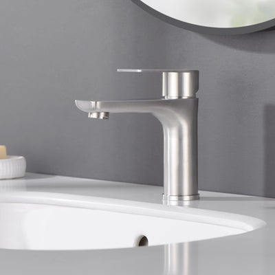 sumerain Bathroom Sink Faucet Single Hole,Brushed Nickel Lavatory Faucet Stainless Steel Single Handle Basin Tap Faucet with Water Supply Lines