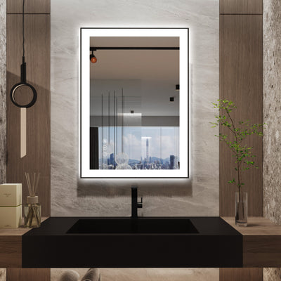Sumerain 20 x 28 Inch LED Bathroom Mirror with Frame, Frontlit & Backlit Lighted Vanity Mirror, Anti-Fog Dimmable Wall Mirror with 3 Color Temperatures, Memory Function & Tempered Glass