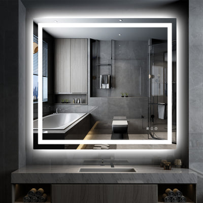 SUMERAIN 40 x 36 Inch LED Bathroom Mirror with Lights, Front & Backlit, 3 Color Temperatures Stepless Dimmable Lighted Vanity Mirror for Wall, Anti-Fog, Memory Function, Shatter-Proof Tempered Glass