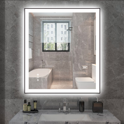 Sumerain LED Bathroom Vanity Mirror with Lights, 32"x36" Front and Backlit Anti-Fog Bathroom Mirror for Wall, Dimmable Brightness, 3 Color Temperature