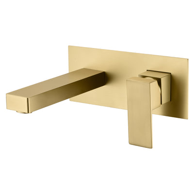 Single Handle Brushed Gold Wall Mount Bathroom Faucet Includes Brass Valve