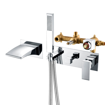 Wall Mount Tub Faucets, Waterfall Tub Filler Spout with Hand Shower
