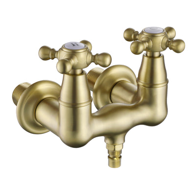 SUMERAIN 3-3/8" Tub Wall Mount Clawfoot Bathtub Faucet Two Cross Handles Brushed Gold