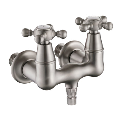 SUMERAIN Vintage Tub Faucet Wall Mount Tub Filler 3-3/8-Inch Center Two Cross Handles Brushed Nickel