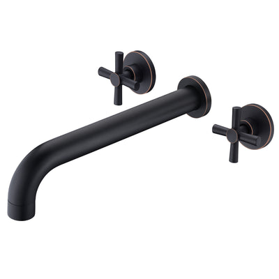 SUMERAIN Wall Mount Tub Filler Oil Rubbed Bronze High Flow Bathtub Faucet Long Spout with Rough in Valve, Two Cross Handles