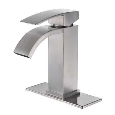 Bathroom Faucet Waterfall, Brushed Nickel Sink Faucet with 4 Inch Escutcheon