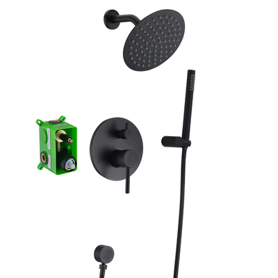 Shower Faucet Set Complete, 2 Functions and Rough-in Valve Included Wall Mounted, Matte Black