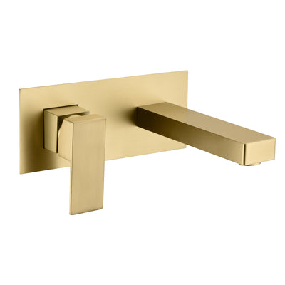 sumerain Wall Mount Bathroom Sink Faucet Brushed Gold and Rough in Valve Included, Left-Handed Single Handle