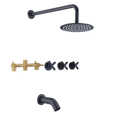 3 Handle Tub Shower Faucet,Matte Black Tub and Shower Trim Kit with Valve,SUMERAIN