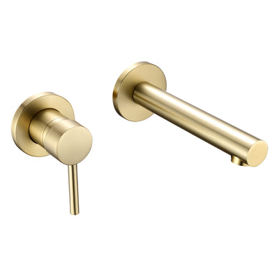 sumerain Bathroom Faucet Wall Mount Left-Handed Single Handle Vanity Faucet Basin Faucet with Rough in Valve Included Brushed Gold