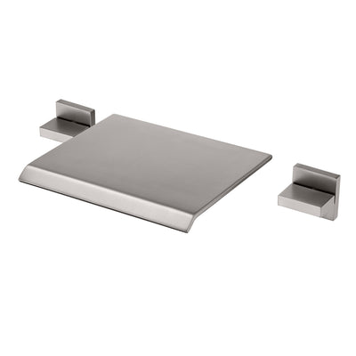 Dual Handle Waterfall Wall Mount Bathtub Faucet Brushed Nickel with Valve